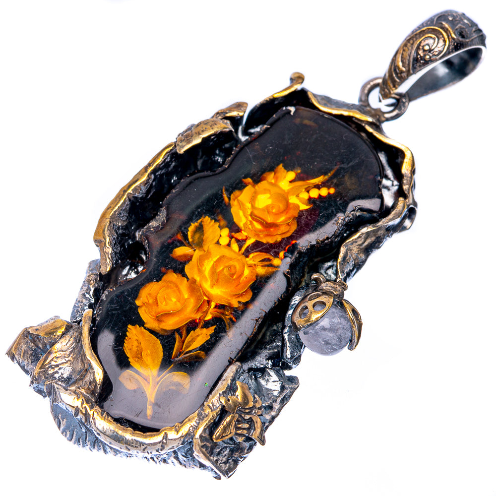 Anasilvercos Baltic Amber Cameo Pendant 2 5/8" (925 Sterlnig Silver)