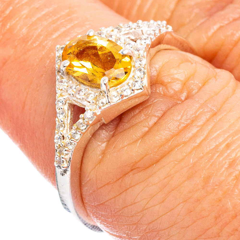 Citrine, Cubic Zirconia Ring Size 7 (.925 Sterling Silver)