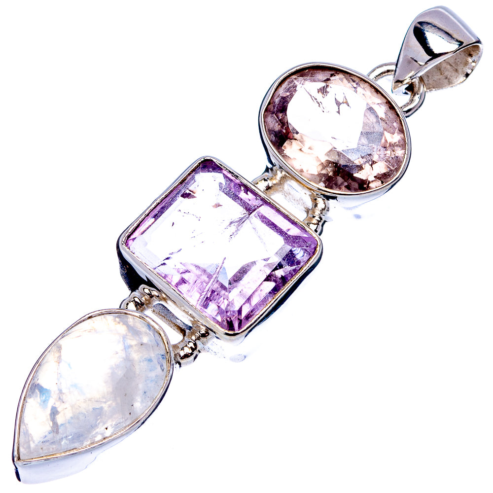 Premium Rainbow Moonstone, Ametrine, Amethyst Pendant 2 1/8" (.925 Sterling Silver)
