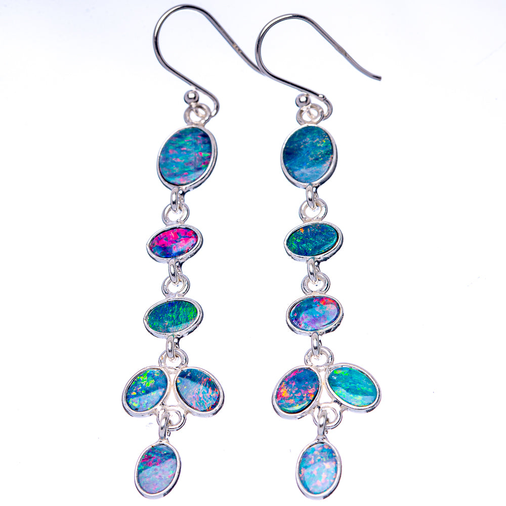 Rare Doublet Opal Earrings 2 1/2" (925 Sterling Silver) E1656