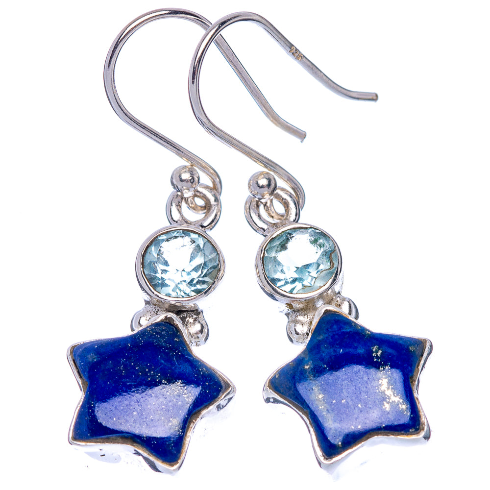Lapis Lazuli Star, Blue Topaz Earrings 1 3/8" (925 Sterling Silver) E433406