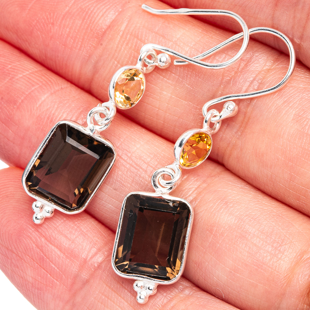Smoky Quartz, Citrine Earrings 1 5/8" (925 Sterling Silver) E433289