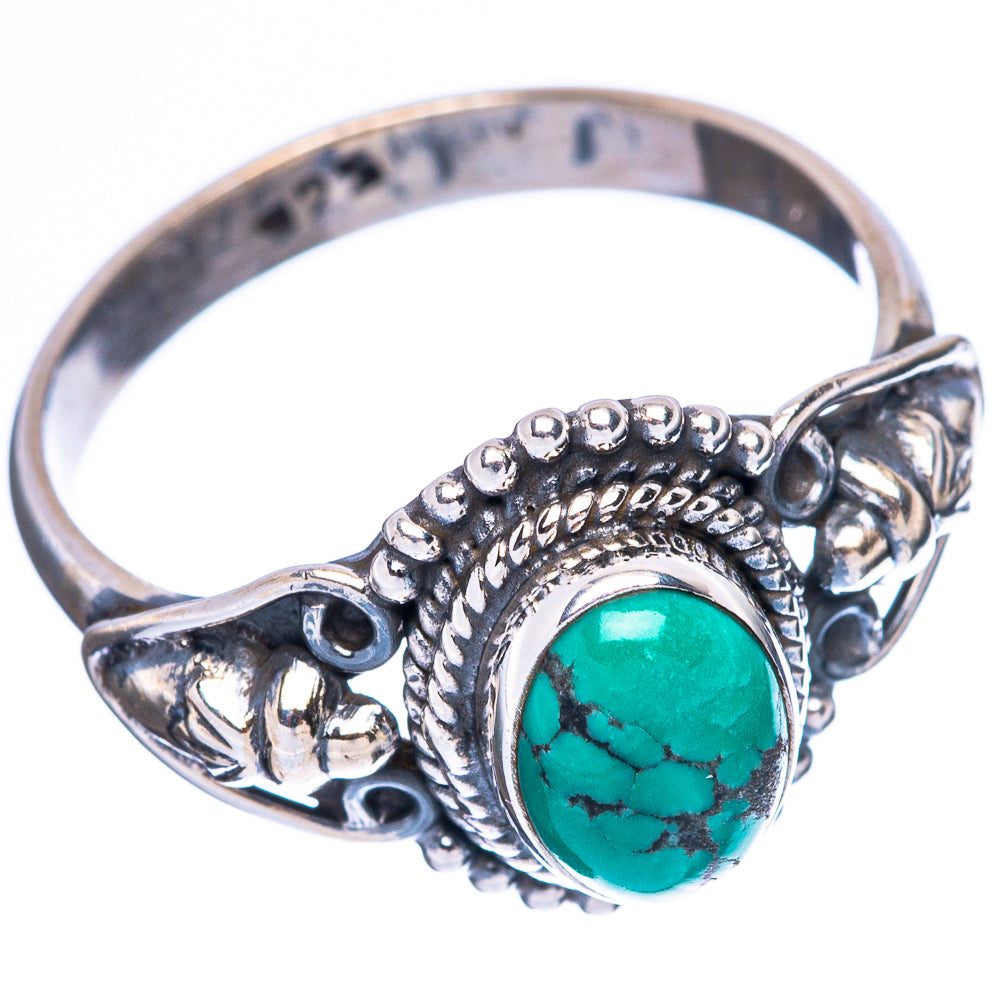 Tibetan Turquoise Dainty Ring Size 8.25 (925 Sterling Silver) R5099