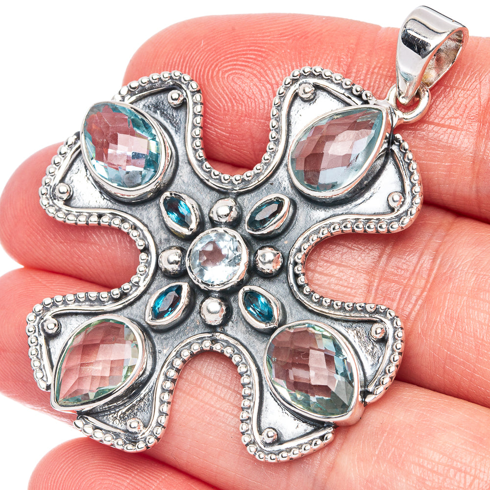 Signature Blue Topaz Pendant 2 1/8" (925 Sterling Silver) P42287