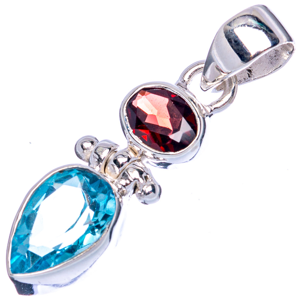 Value Blue Topaz, Garnet Pendant 1 3/8" (925 Sterling Silver) P42133