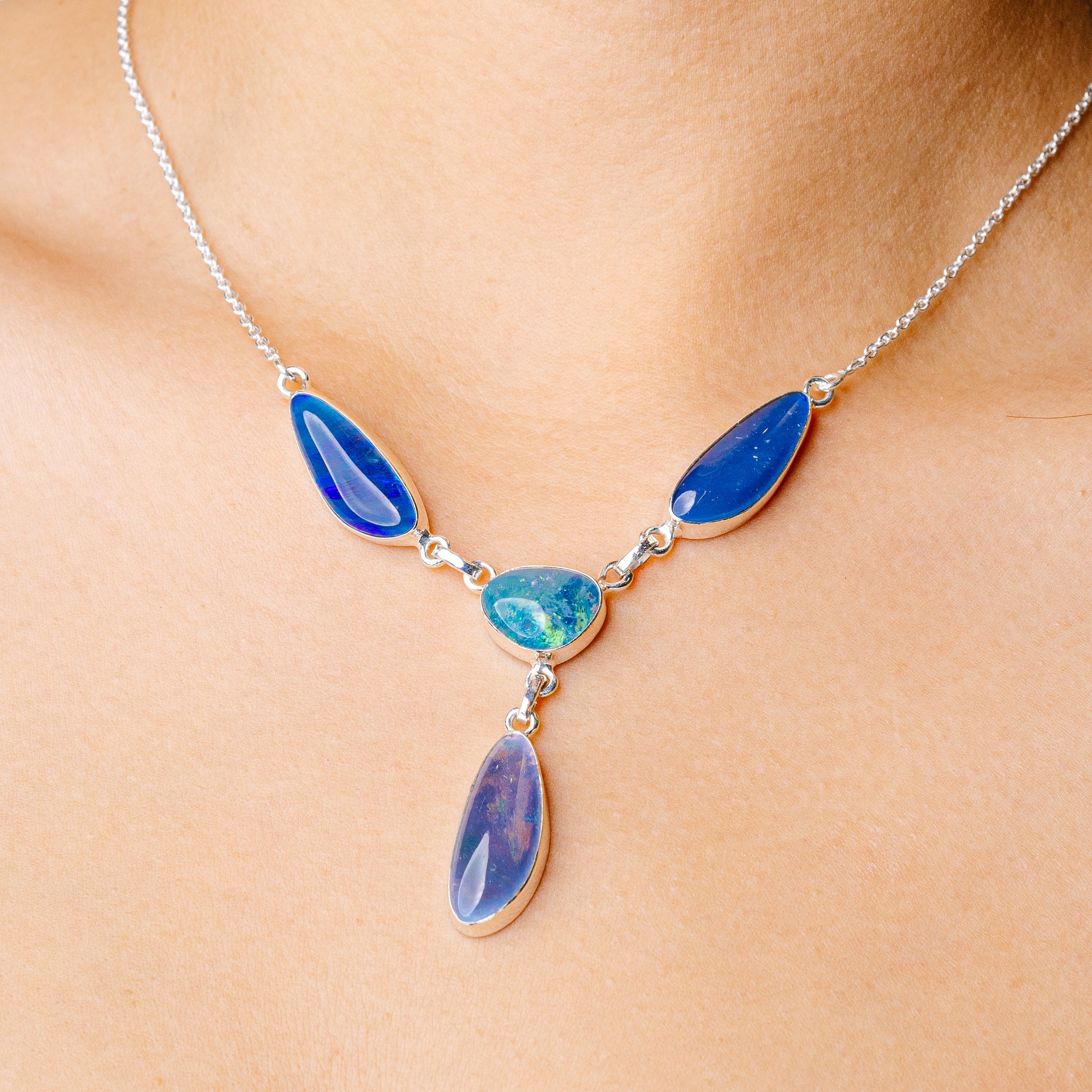 Triplet Opal Necklace 19 3/4 To 21 3/8" (925 Sterling Silver) N90275
