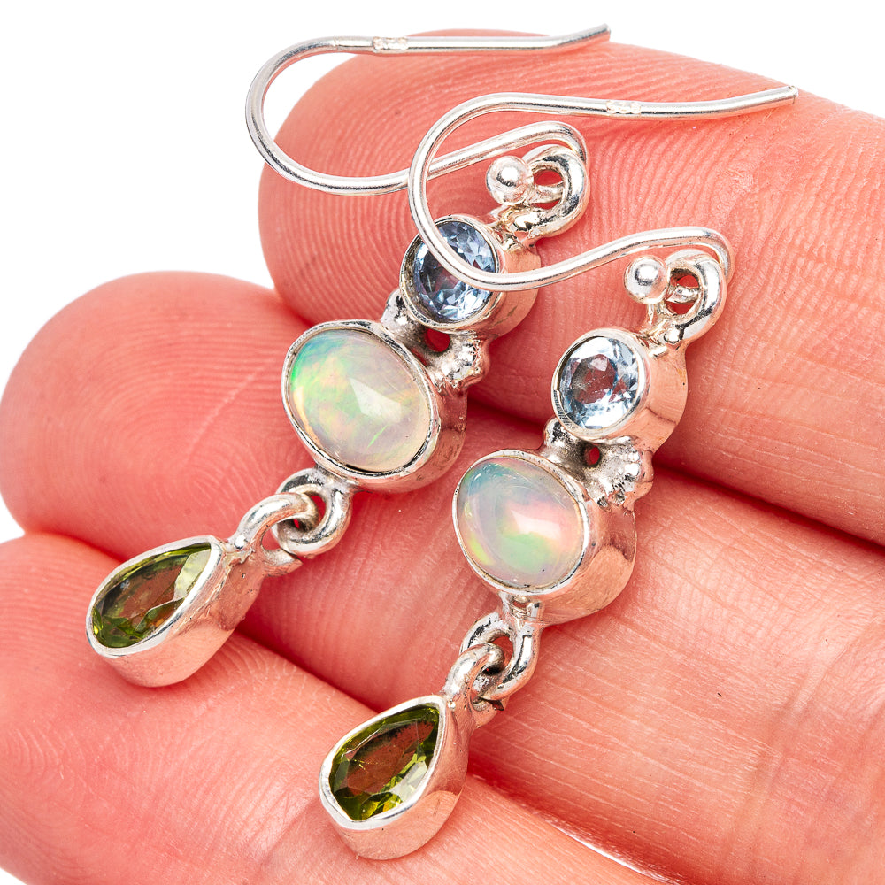 Rare Ethiopian Opal, Blue Topaz, Peridot Earrings 1 5/8" (925 Sterling Silver) E1400