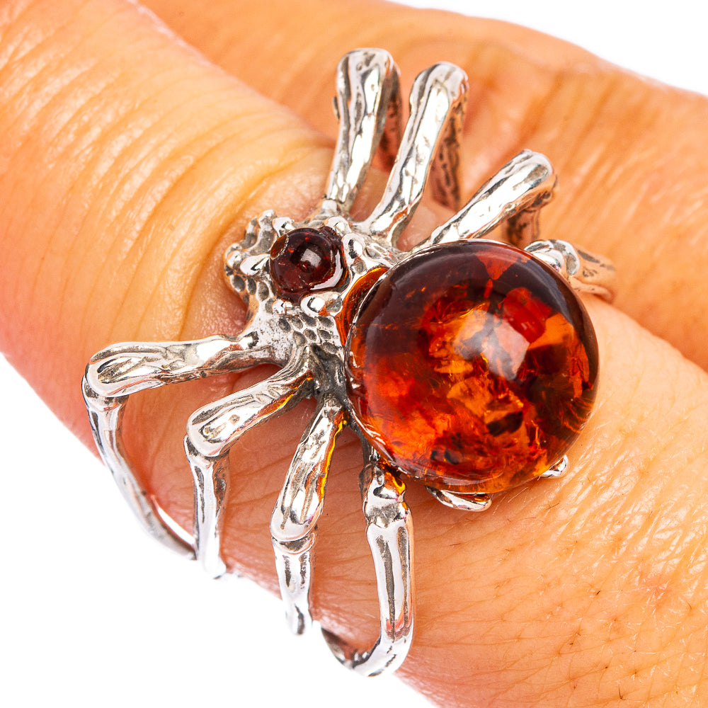 Baltic Amber Spider Ring Size 7.25 (.925 Sterling Silver)