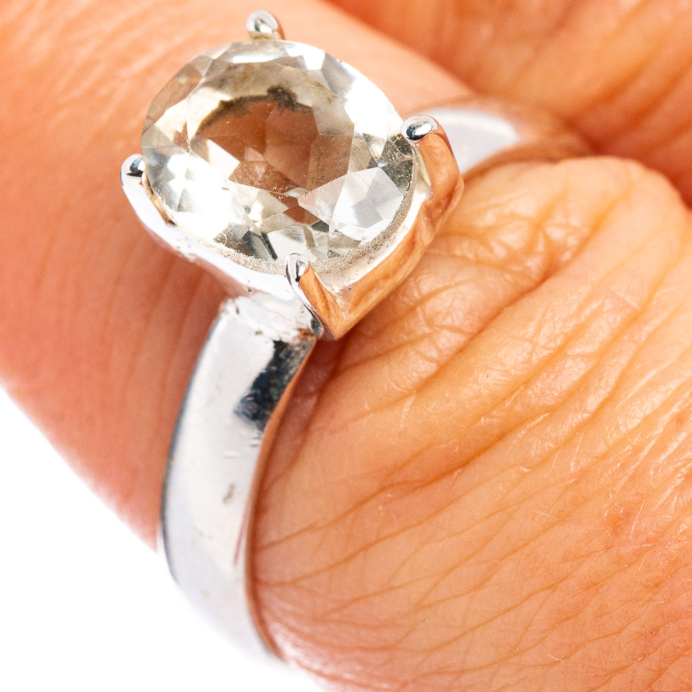 Faceted Green Amethyst Ring Size 7.5 (.925 Sterling Silver)