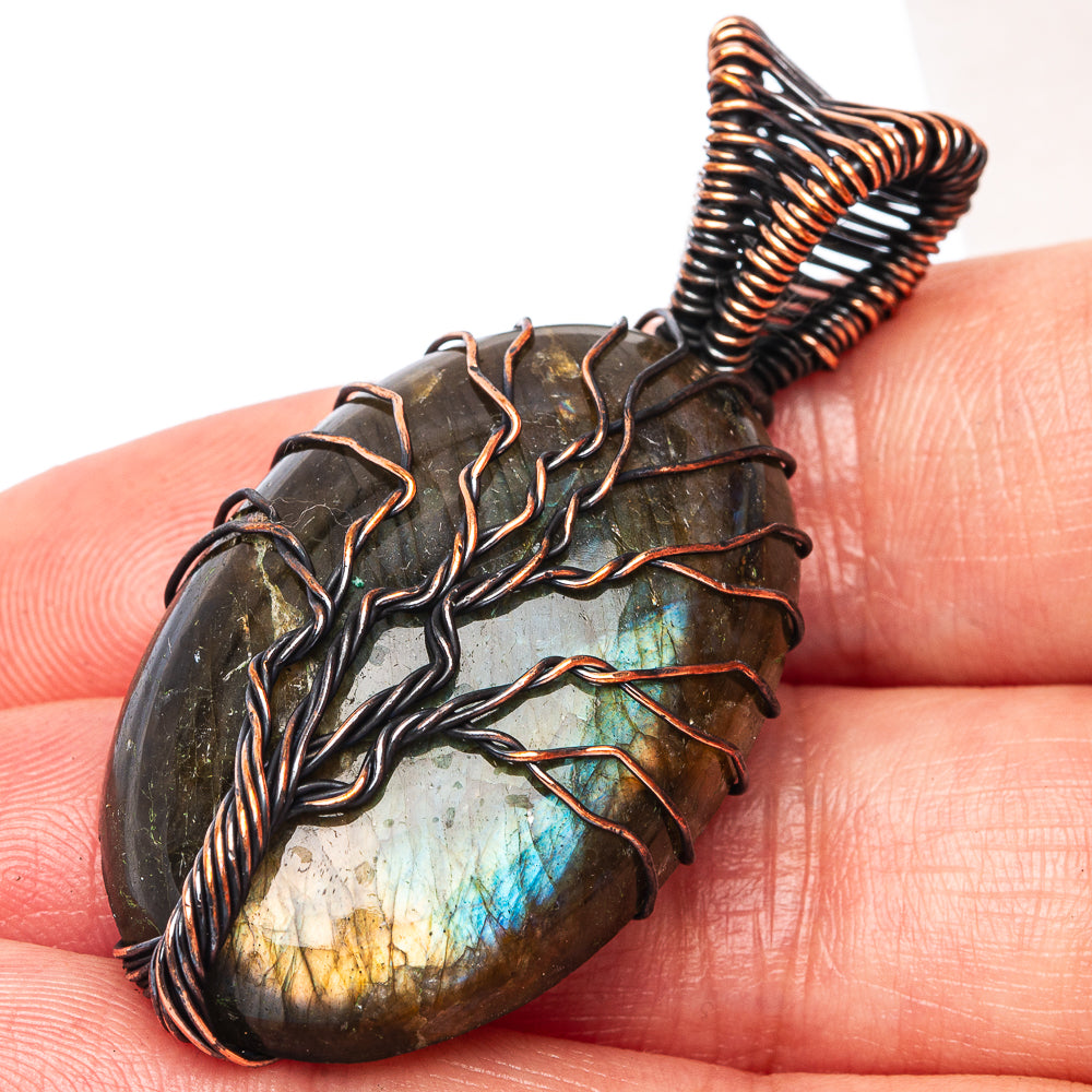 Labradorite Tree of Life Pendant 2" (Oxidized Copper)
