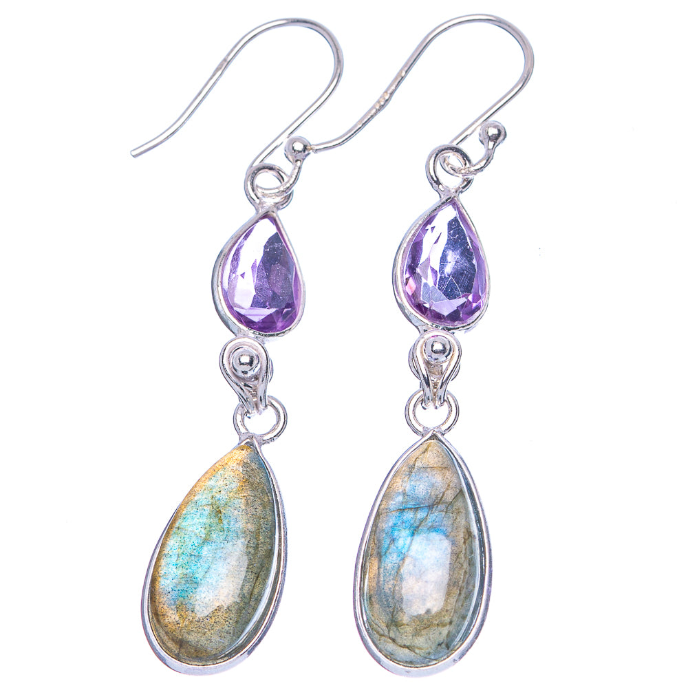 Labradorite, Amethyst Earrings 2" (.925 Sterling Silver)