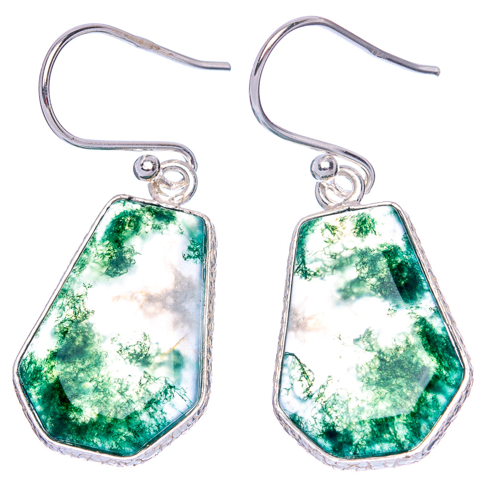 Green Moss Agate Earrings 1 3/8" (925 Sterling Silver) E1244