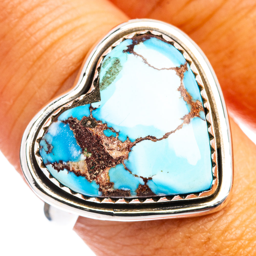 Exclusive Golden Hills Turquoise Heart Ring Size 9 Adjustable (.925 Sterling Silver)