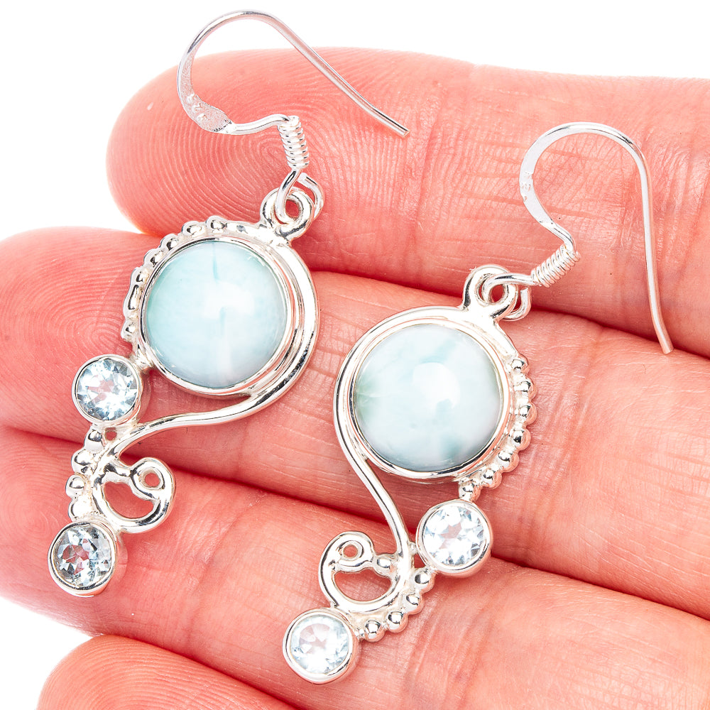 Premium Larimar, Blue Topaz Earrings 1 3/4" (925 Sterling Silver) E1185