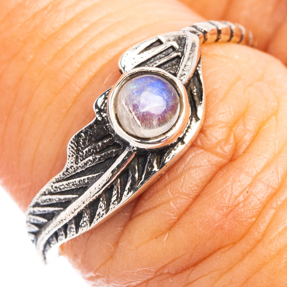 Rainbow Moonstone Feather Dainty Ring Size 6.75 (.925 Sterling Silver)