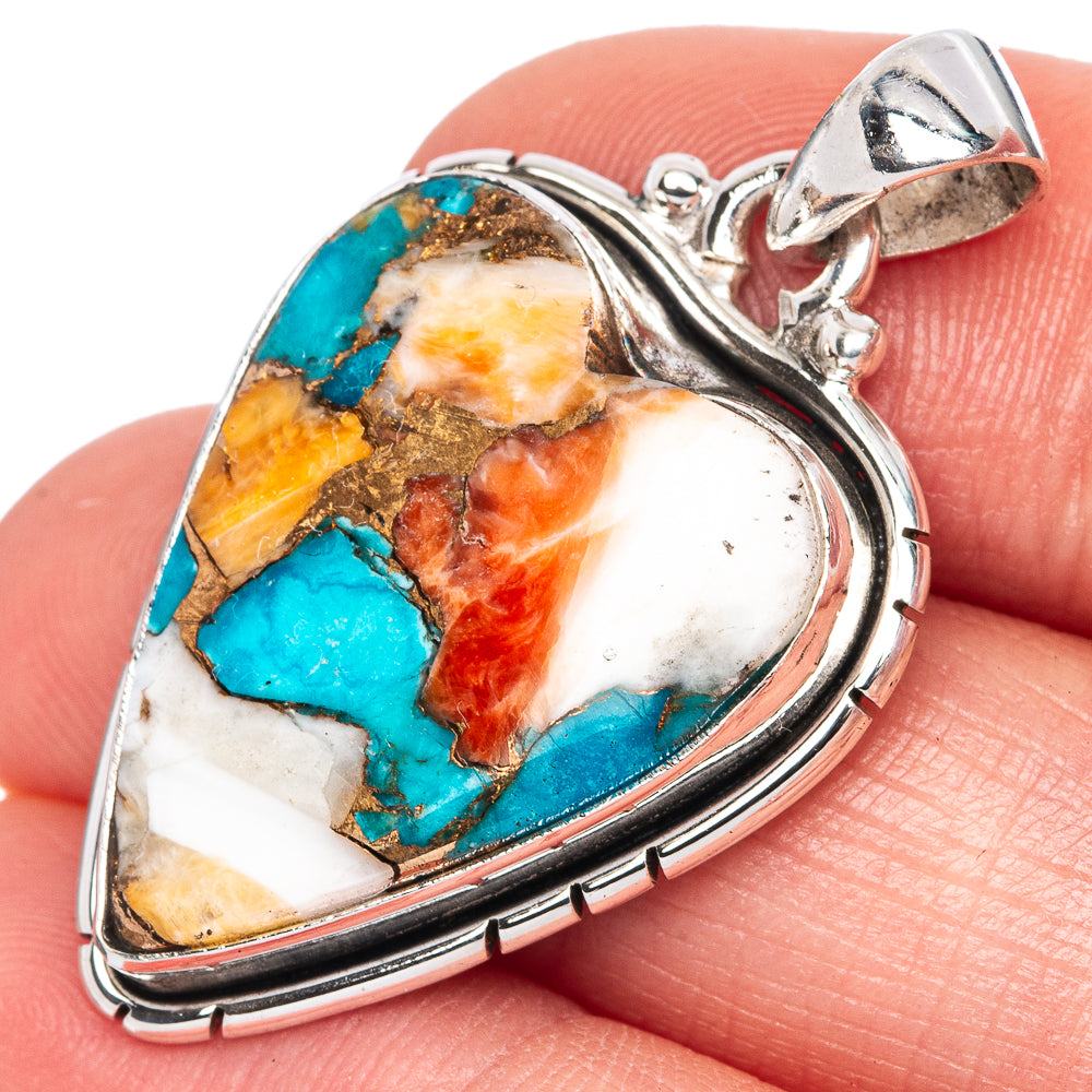 Spiny Oyster Arizona Turquoise Heart Pendant 1 1/2" (925 Sterling Silver) P41391