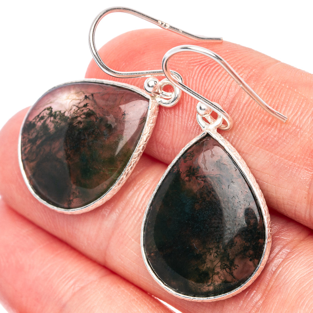 Green Moss Agate Earrings 1 3/8" (925 Sterling Silver) E1270