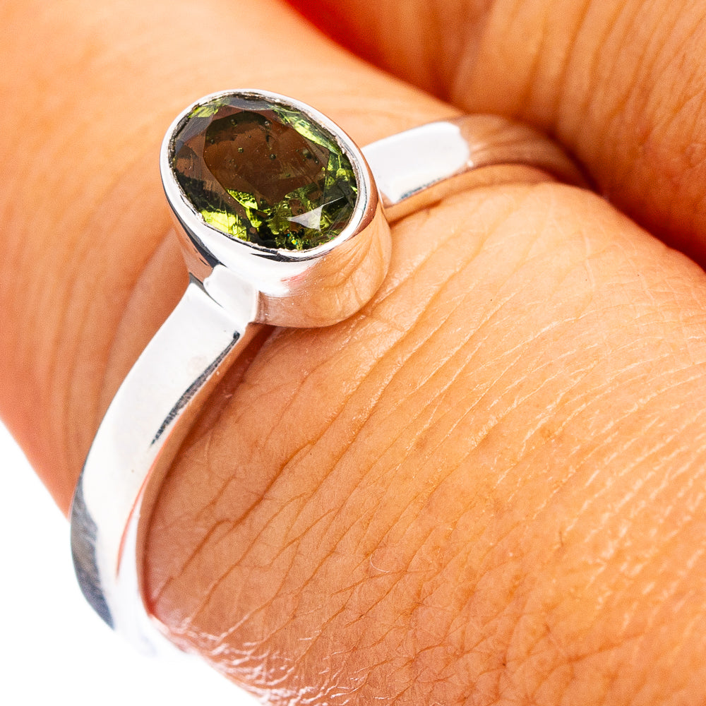 Rare Faceted Moldavite Ring Size 8.75 (.925 Sterling Silver)