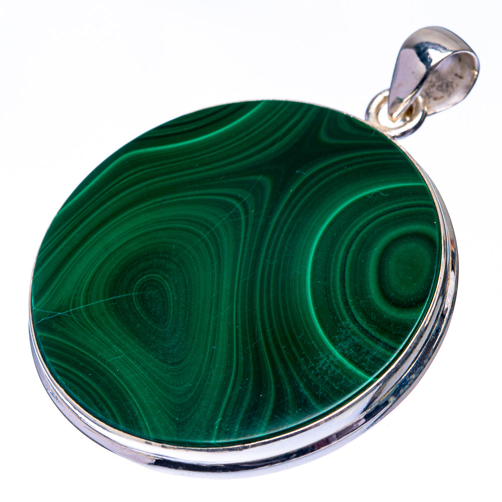Malachite Coin 925 Sterling Silver Pendant 1 7/8" (925 Sterling Silver) PD38617