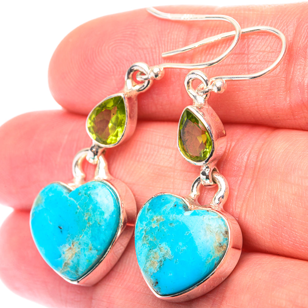Chrysocolla, Peridot Earrings 1 5/8" (925 Sterling Silver) EARR432188