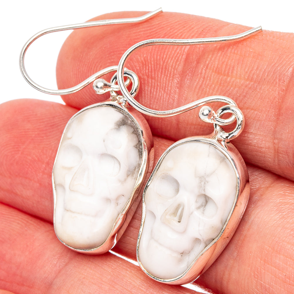 Howlite Skull Earrings 1 3/8" (925 Sterling Silver) E2681