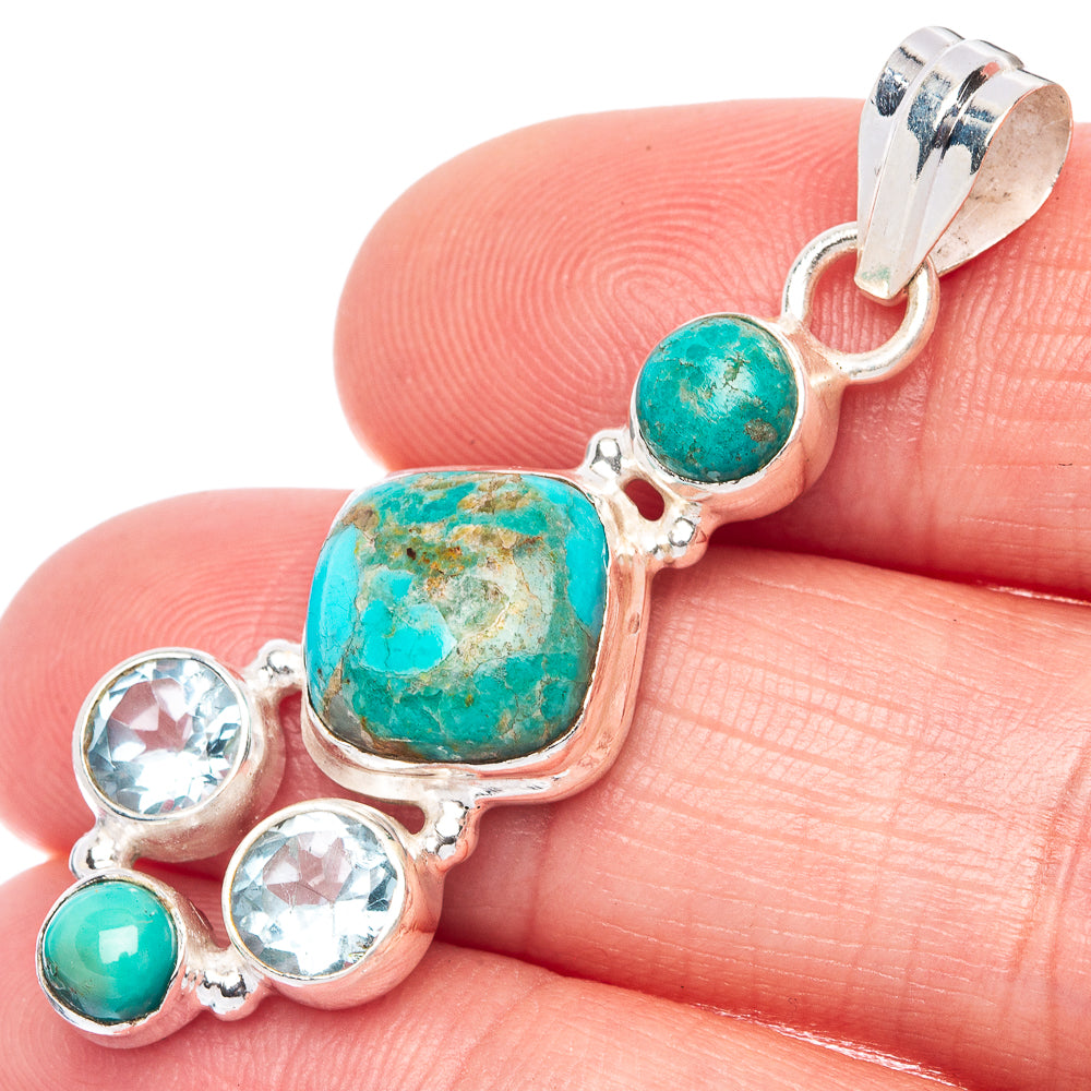 Rare Kingman Turquoise, Blue Topaz Pendant 1 3/4" (925 Sterling Silver) P41139
