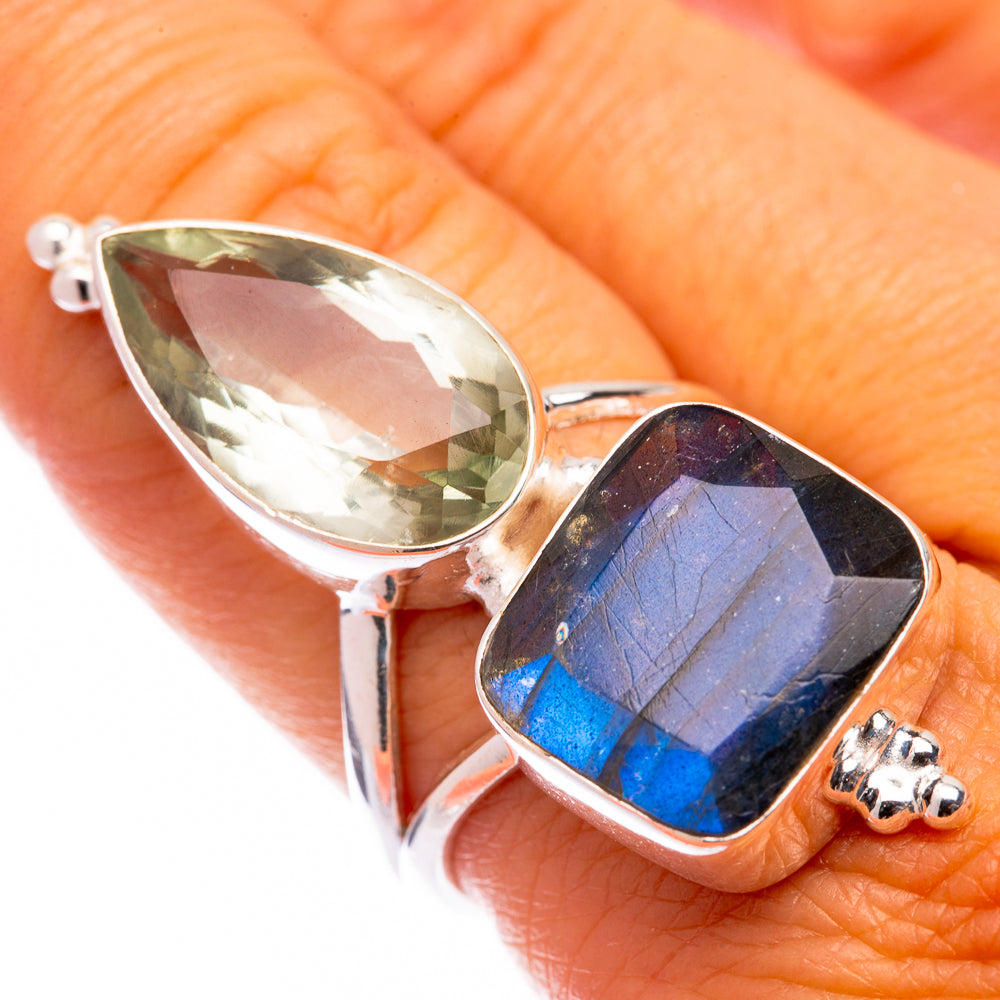 Large Labradorite, Green Amethyst Ring Size 8.25 (925 Sterling Silver) R141018