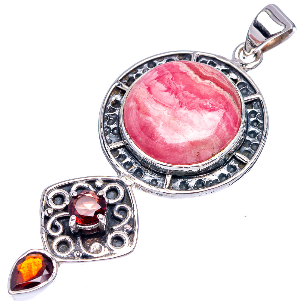 Signature Rhodochrosite, Garnet Pendant 2 1/4" (.925 Sterling Silver)