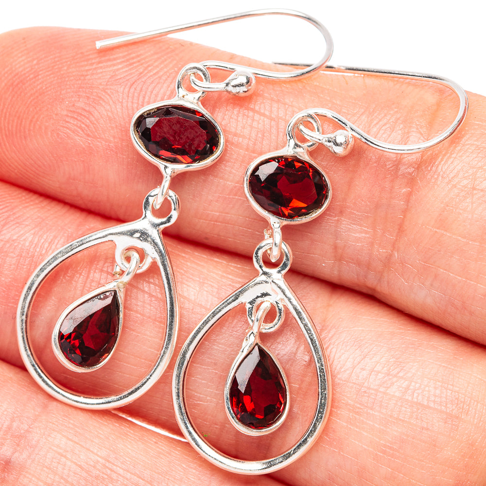 Garnet Dainty Earrings 1 5/8" (925 Sterling Silver) E2075