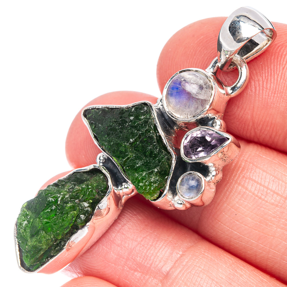 Chrome Diopside, Rainbow Moonstone, Amethyst Pendant 1 3/4" (925 Sterling Silver) P44327
