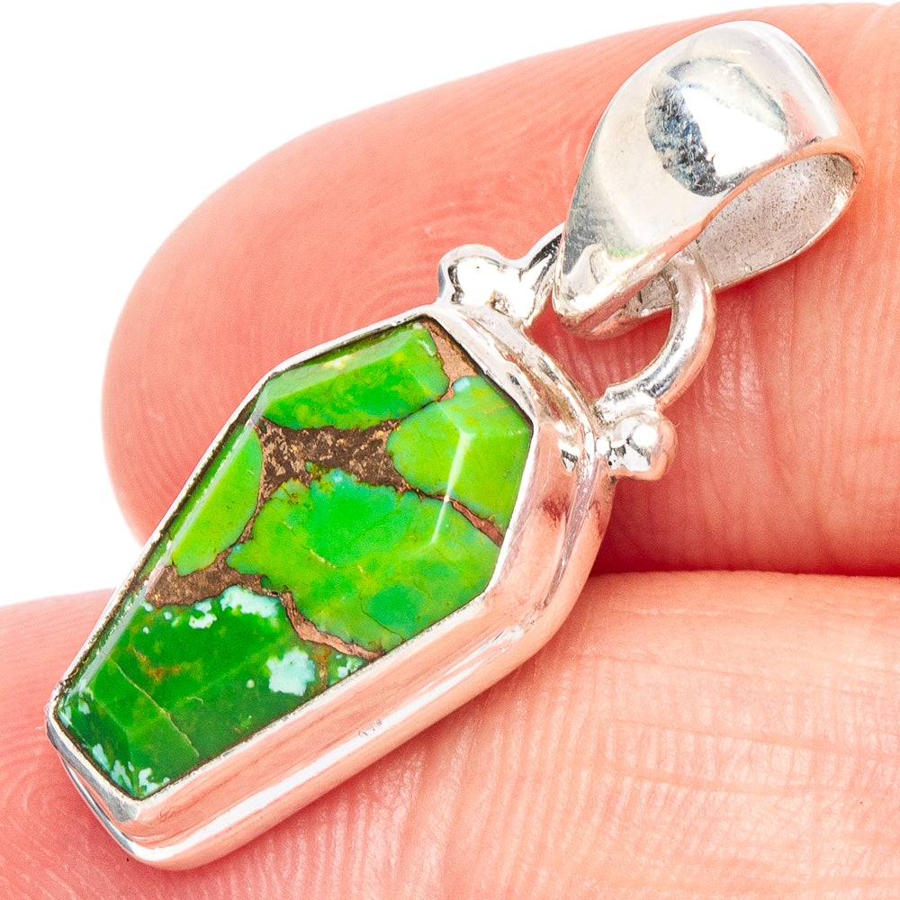 Green Copper Turquoise Pendant 1 1/8" (925 Sterling Silver) P44804