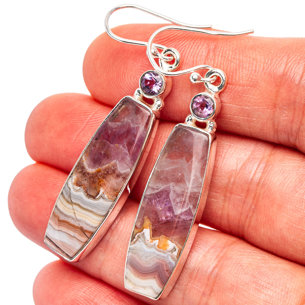 Premium Amethyst Agate, Amethyst Earrings 2" (.925 Sterling Silver)