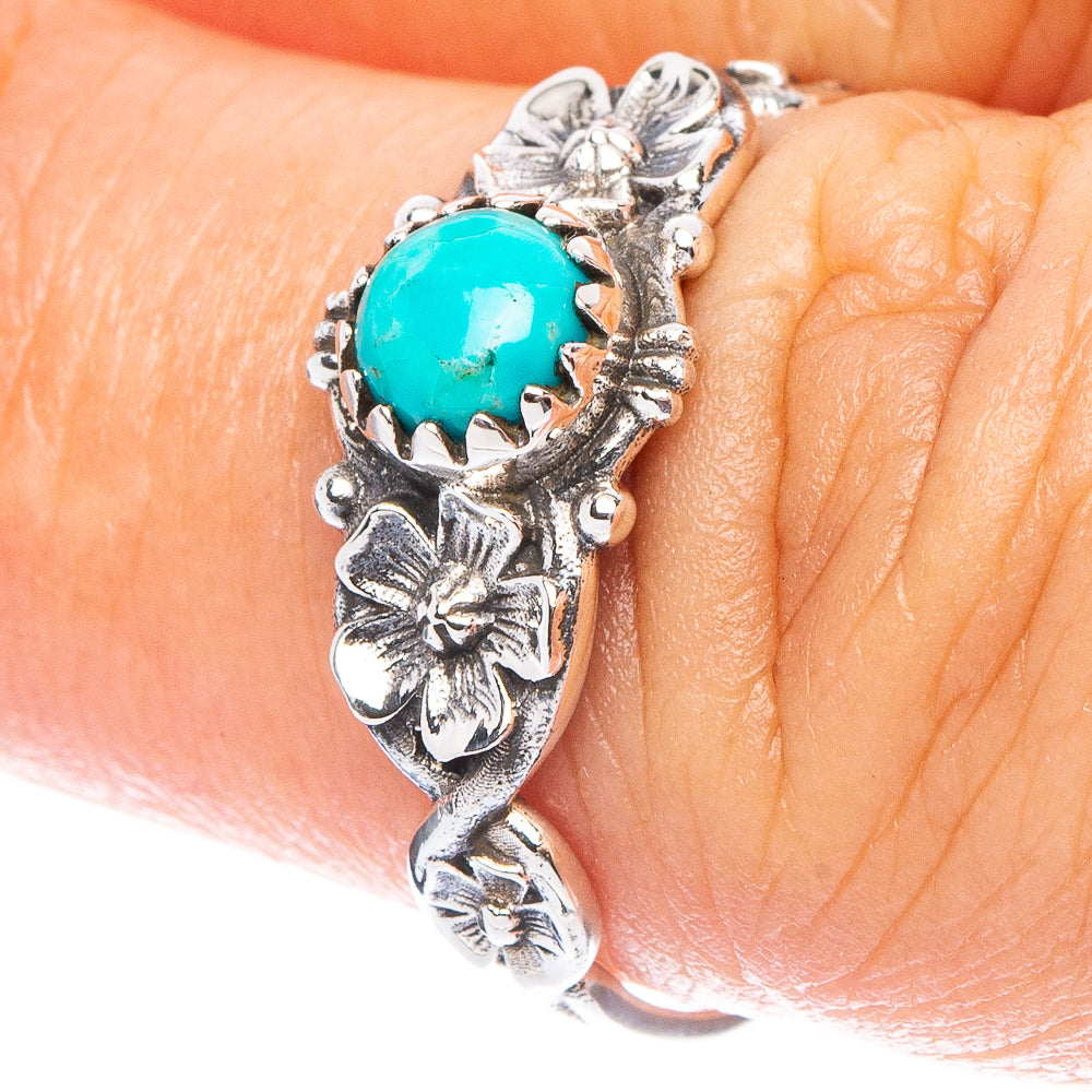 Value Arizona Turquoise Flower Ring Size 6.75 (925 Sterling Silver) R7213