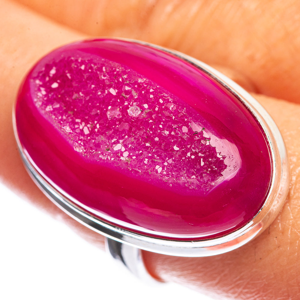 Large Pink Druzy 925 Sterling Silver Ring Size 9.5
