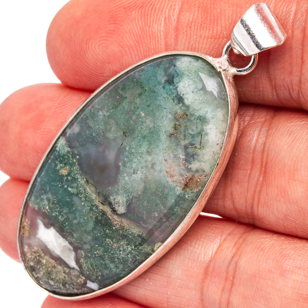 Green Moss Agate Pendant 2 1/8" (Silver Plated)
