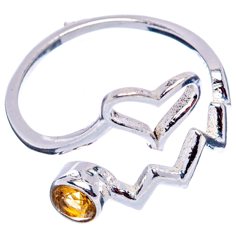 Citrine Heart Dainty Ring Size 7 Adjustable (.925 Sterling Silver)