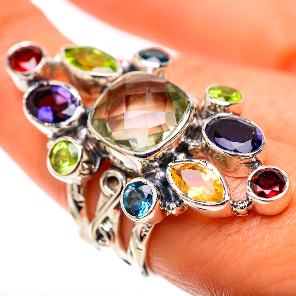 Signature Large Green Amethyst, Peridot, Tanzanite, Citrine, Blue Topaz, Garnet Ring Size 7.75 (925 Sterling Silver) RING138307