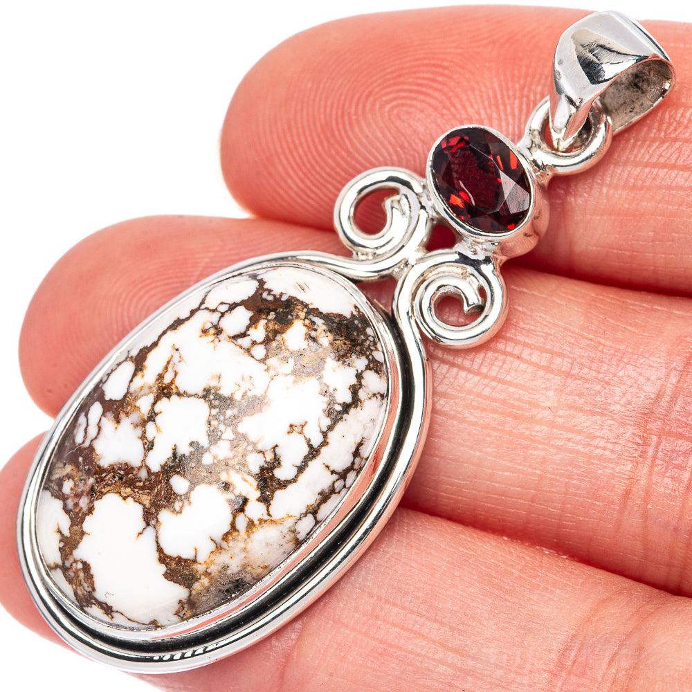 Wild Horse Jasper, Garnet Pendant 2" (925 Sterling Silver) P41379