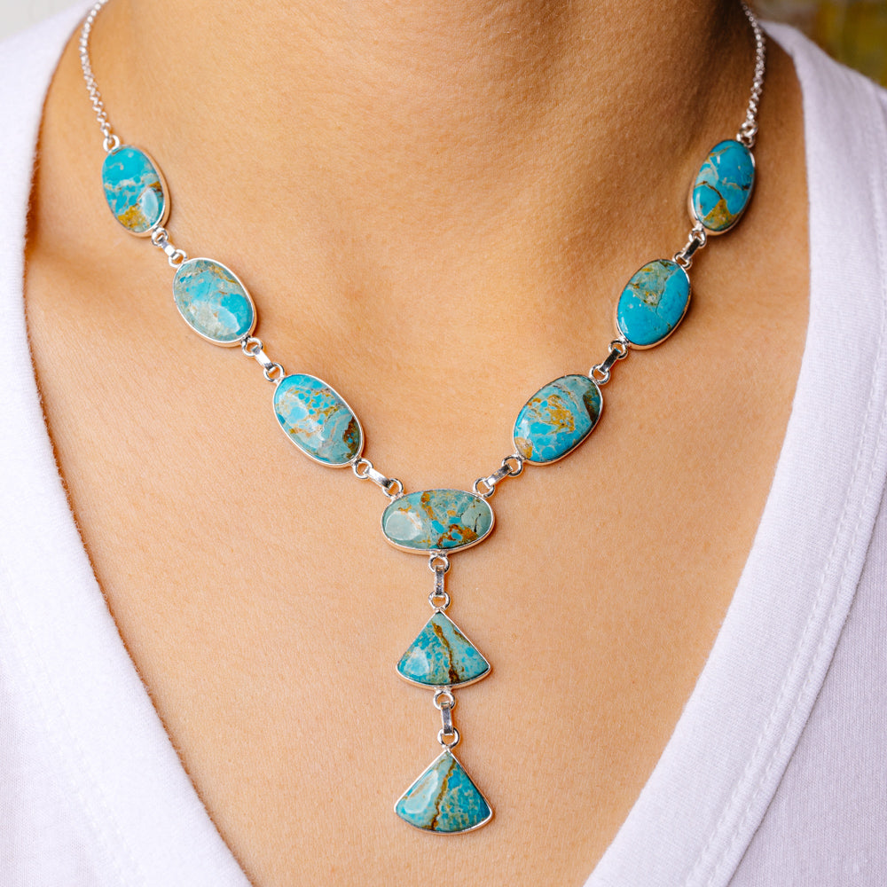Chrysocolla Necklace 17 1/8 To 19" (925 Sterling Silver) N90122