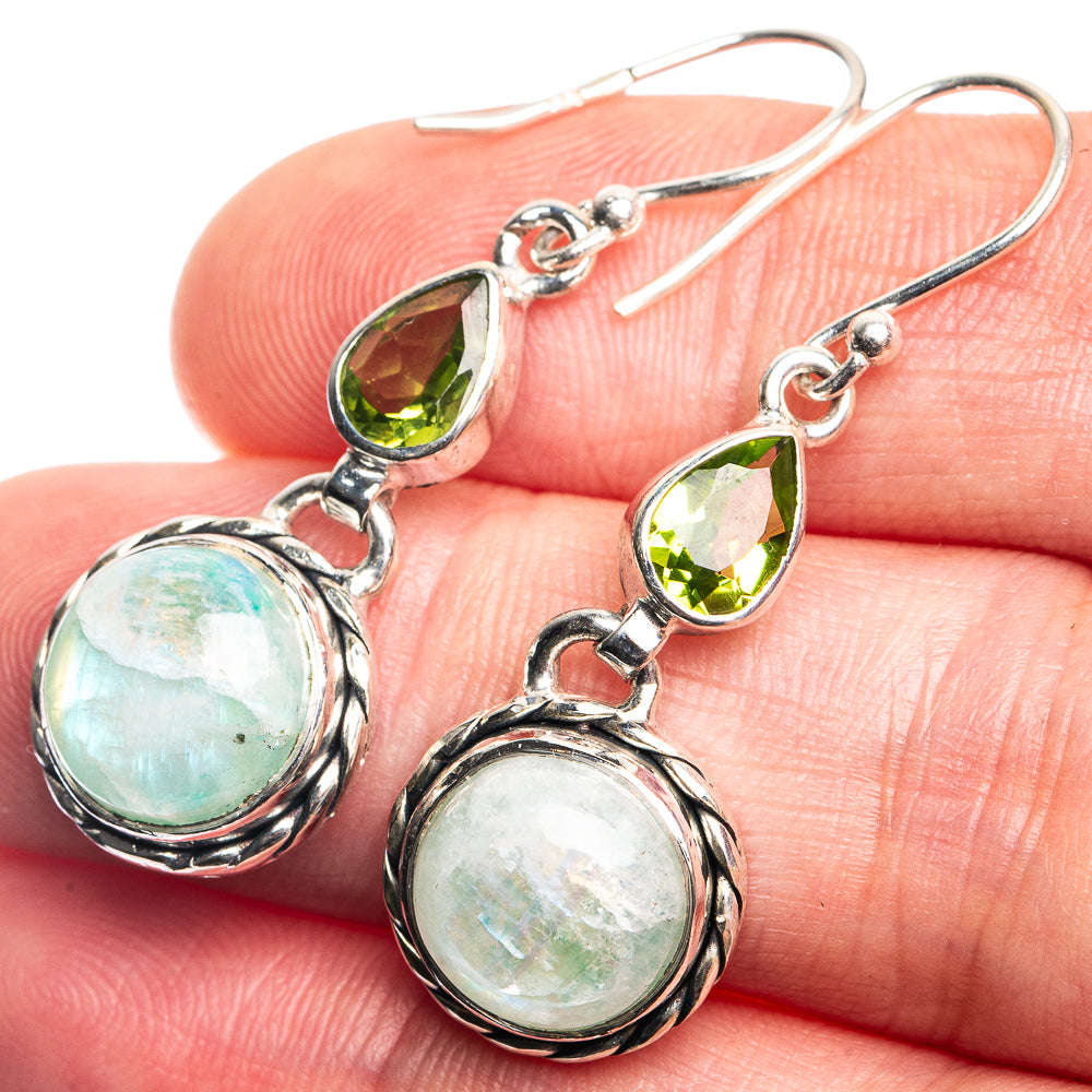 Green Moonstone, Peridot Earrings 1 5/8" (925 Sterling Silver) E432700