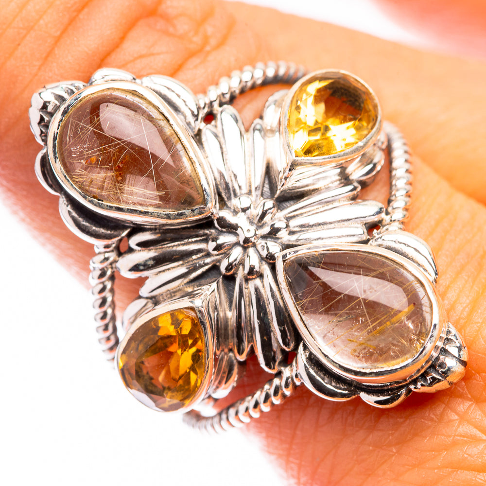 Large Rutilated Quartz, Citrine Ring Size 9.5 (925 Sterling Silver) R141447