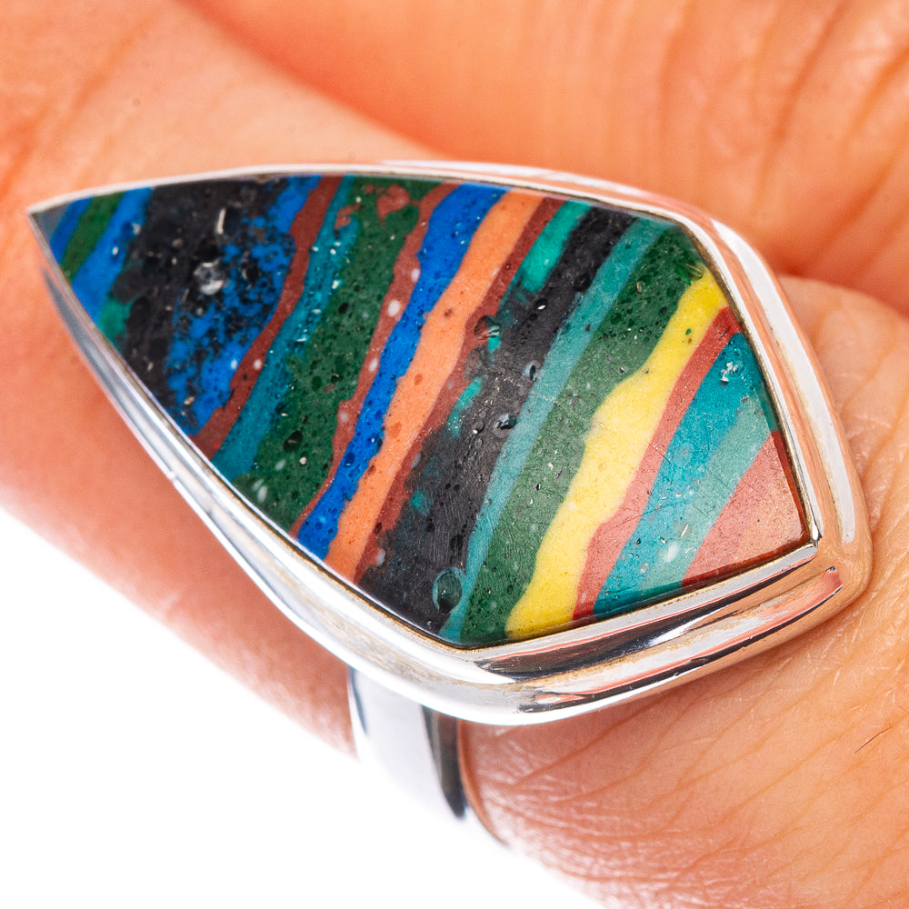 Rainbow Calsilica Ring Size 6.75 (925 Sterling Silver) R1572