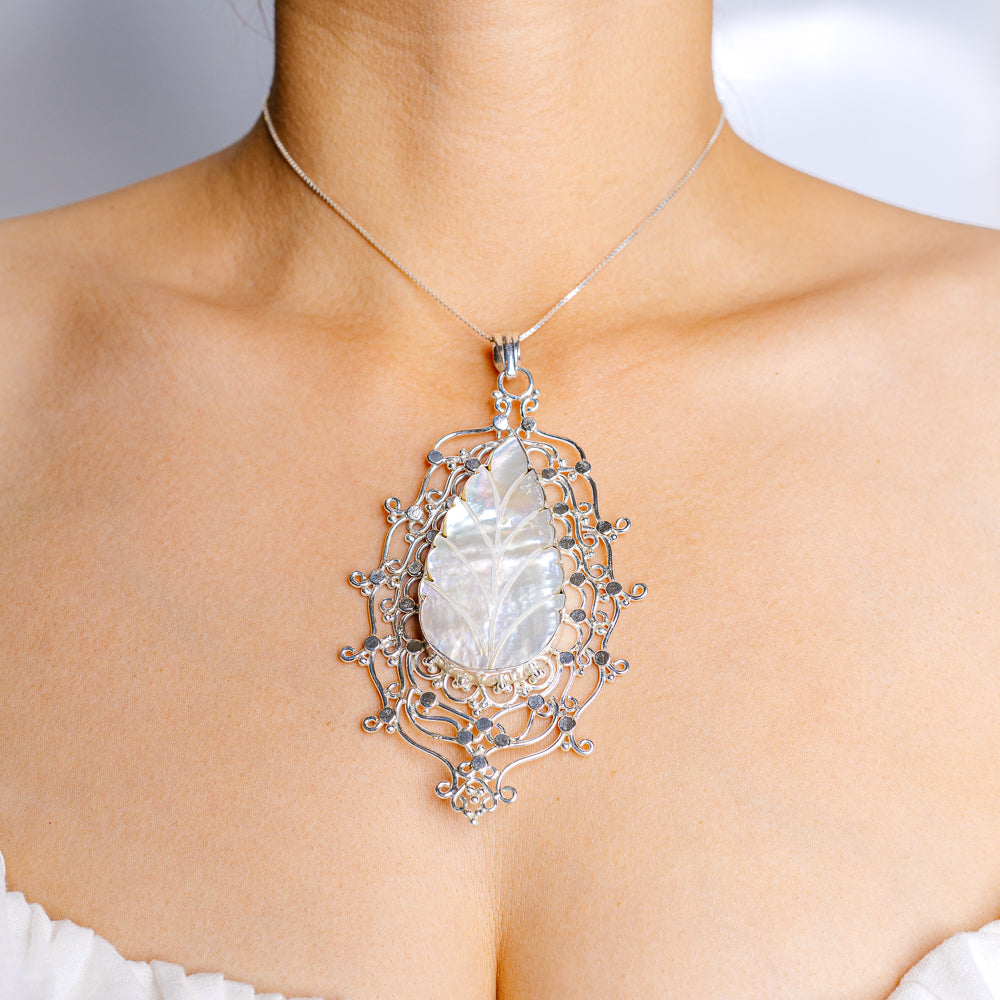 Gigantic Mother Of Pearl Pendant 4 3/8" (.925 Sterling Silver)