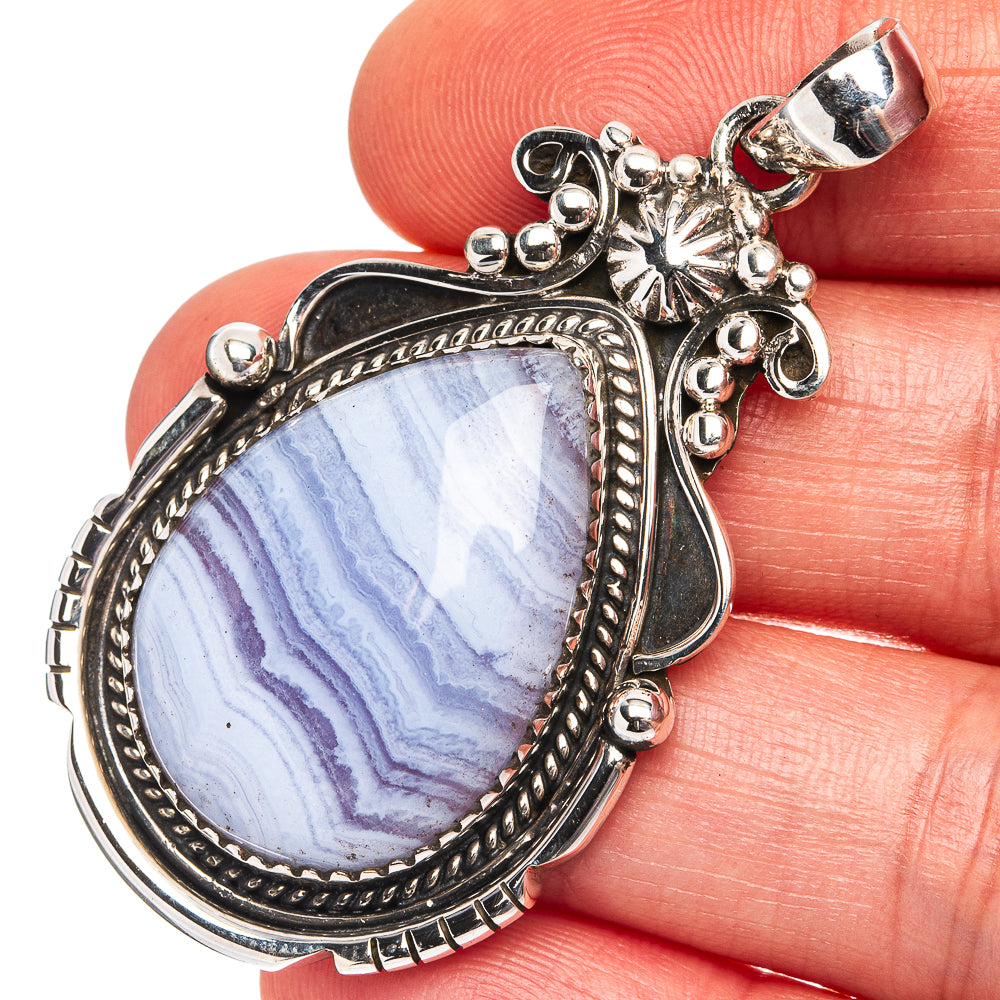 Premium Blue Lace Agate Pendant 2 1/8" (.925 Sterling Silver)