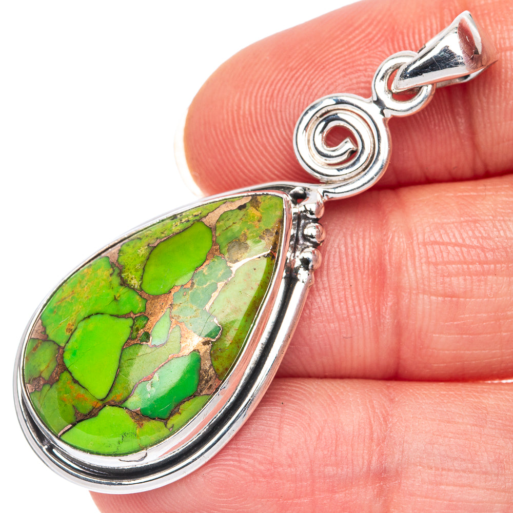 Green Copper Turquoise Pendant 1 7/8" (925 Sterling Silver) P41366