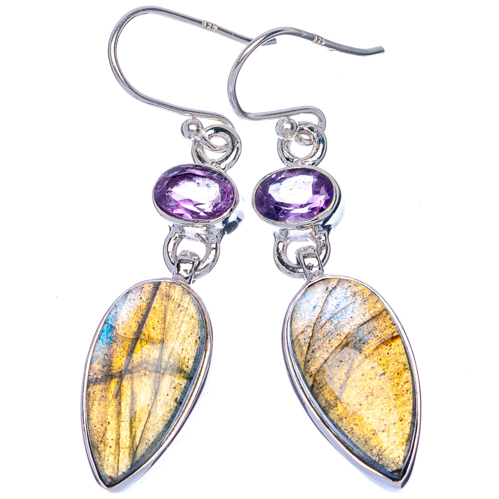 Labradorite, Amethyst Earrings 1 7/8" (925 Sterling Silver) E433119