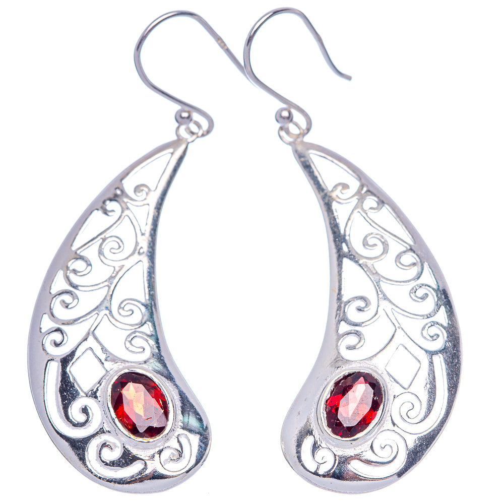 Garnet Earrings 2 1/8" (925 Sterling Silver) E433375