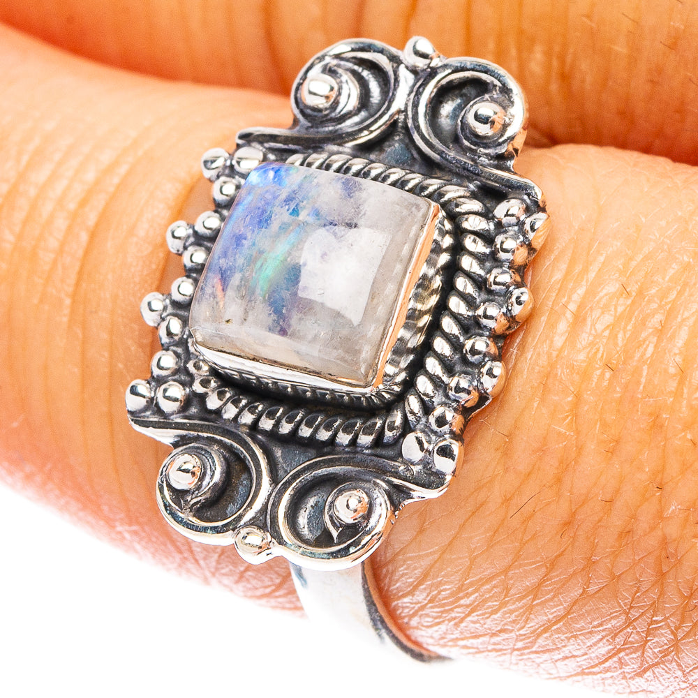Rainbow Moonstone Dainty Ring Size 7.75 (925 Sterling Silver) R5214