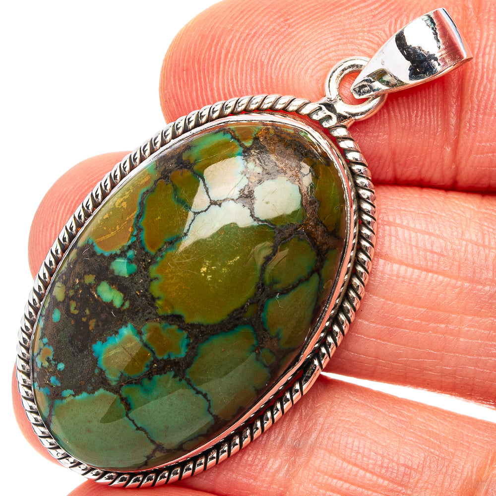 Premium Tibetan Turquoise Pendant 1 3/4" (.925 Sterling Silver)