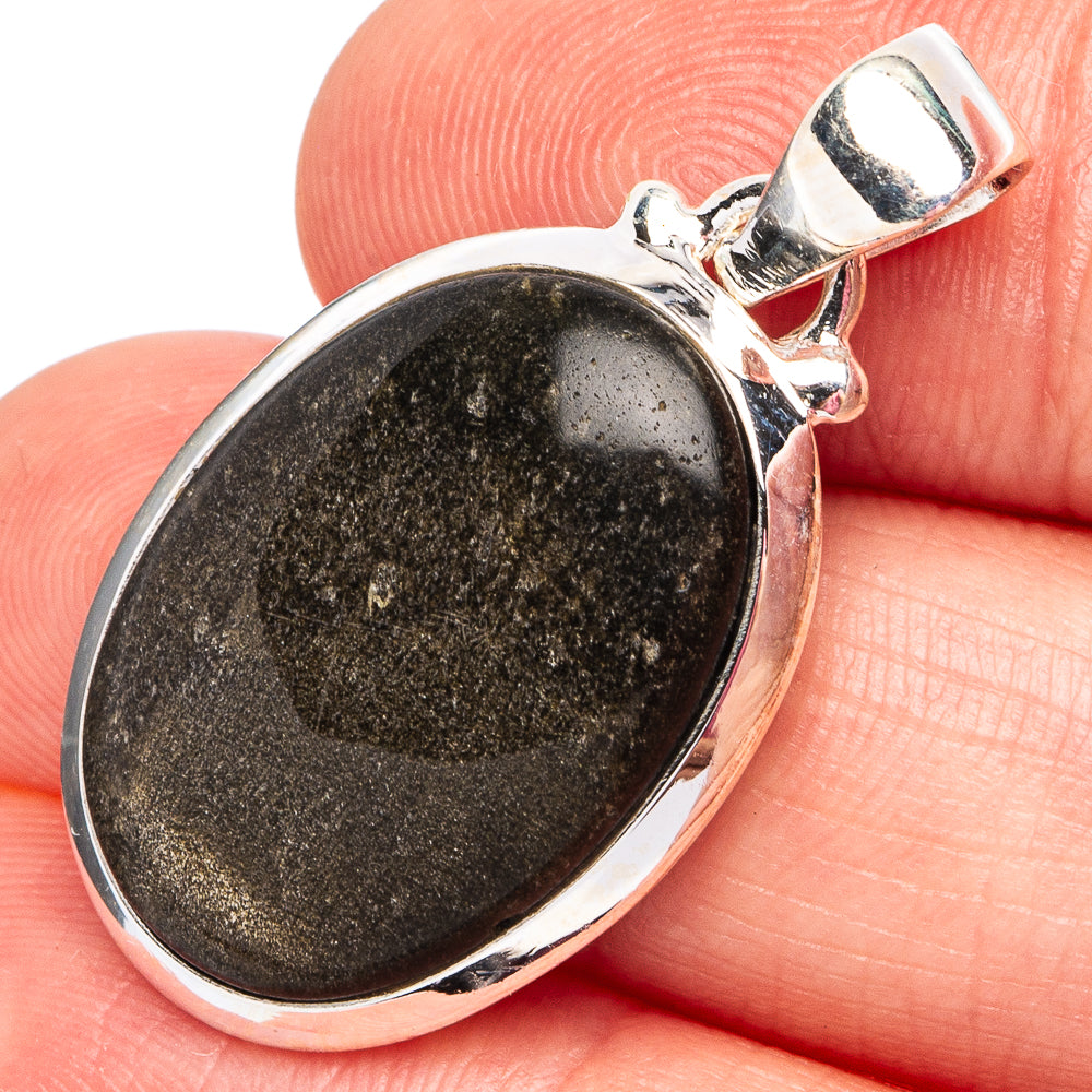Golden Sheen Obsidian Pendant 1 3/8" (.925 Sterling Silver)